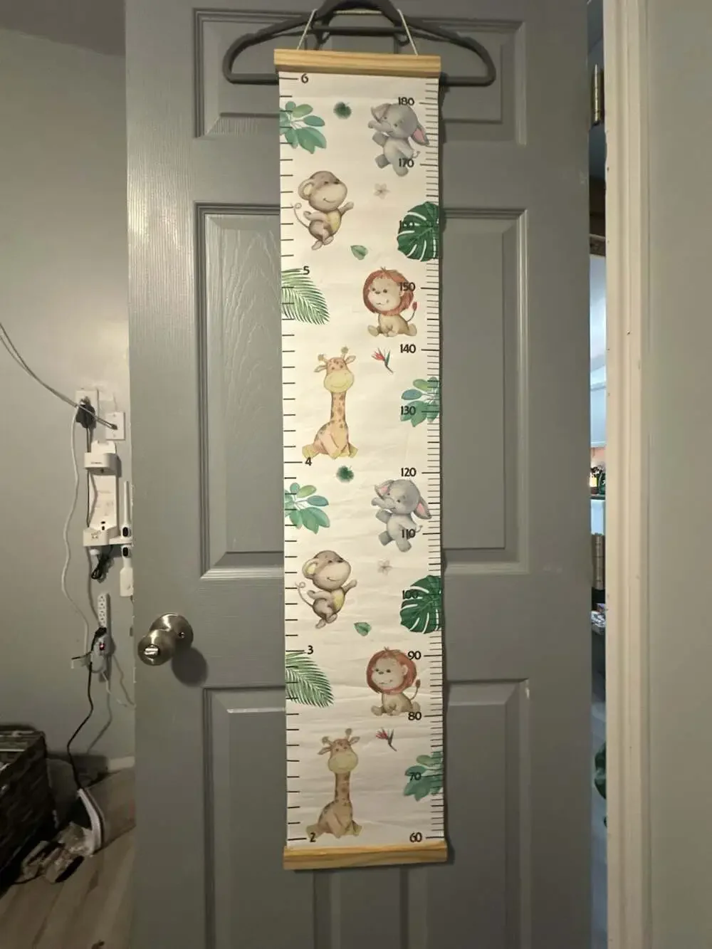 Jungle Safari Themed Animal Canvas Growth Chart with Wooden Hanging Frame